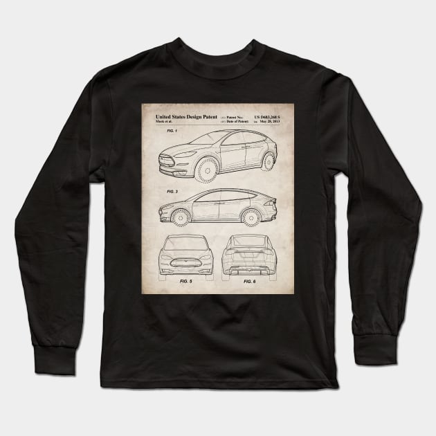 Tesla Model S Patent - Tesla Art - Antique Long Sleeve T-Shirt by patentpress